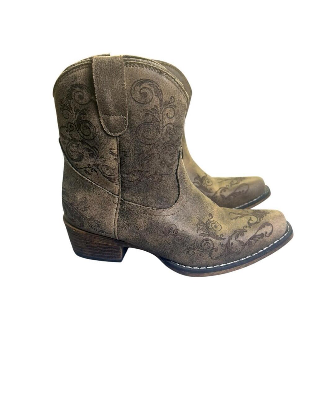 ROPER Short Stuff Vintage Brown Faux Leather Cowboy Boots Women's 6